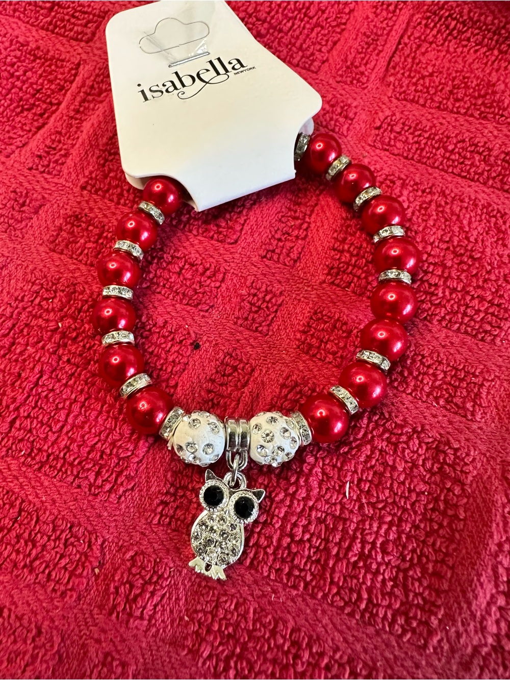 Isabella Red Beaded Owl Charm Bracelet
